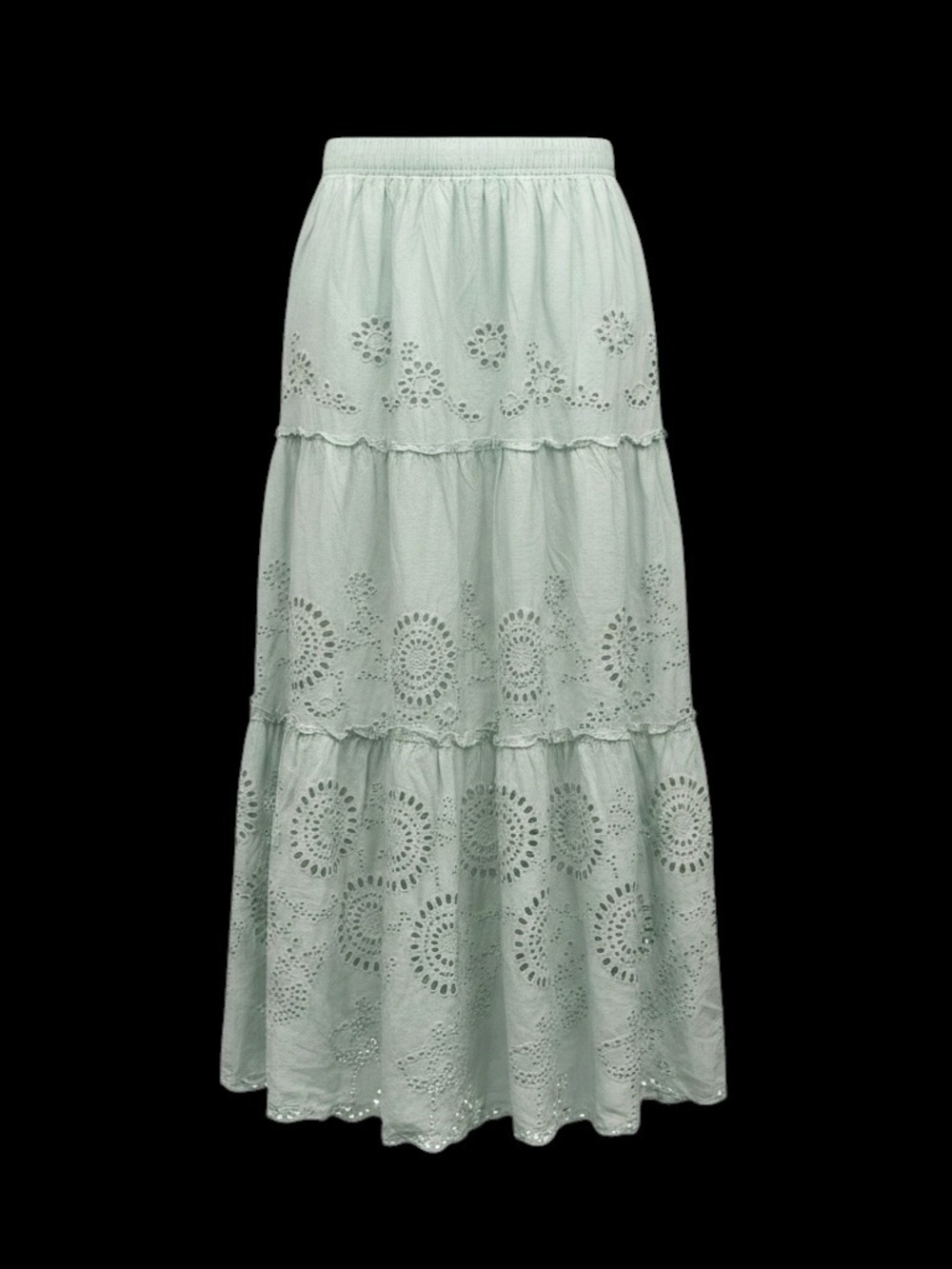 miami Tiered Eyelet Maxi Skirt - Light Mint